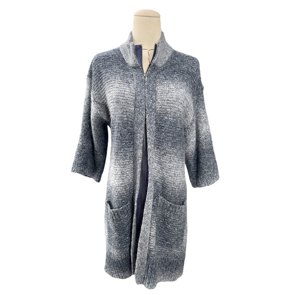 Chicos Grey Knit Thigh Length Long Sleeves Pockets Open Front Cardigan Size 0/XS - Picture 1 of 8